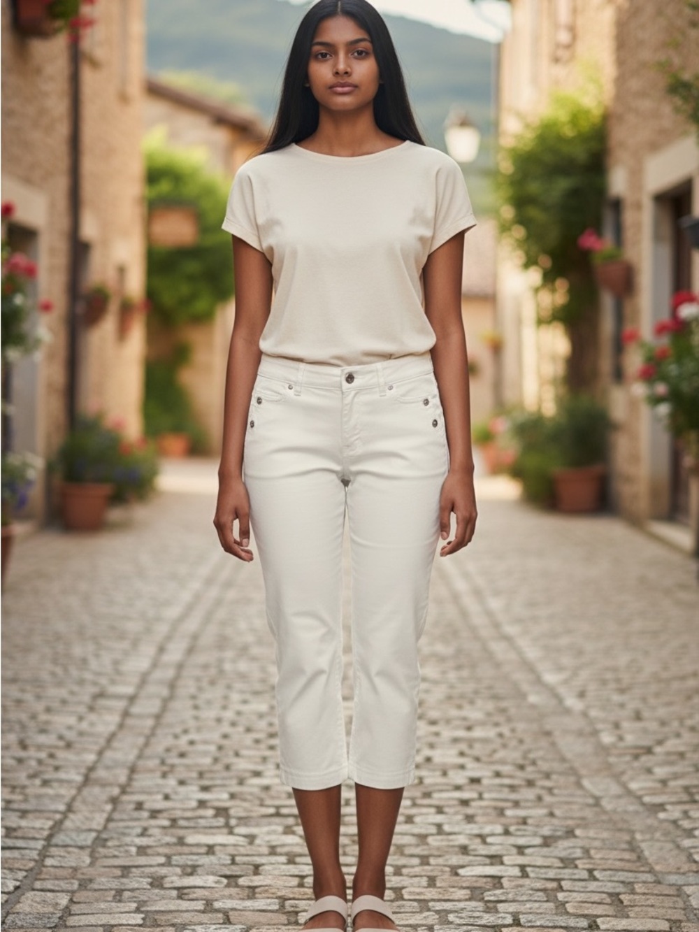 SPANX NWT White Capri Cargo Jeans with Red Logo Tag
